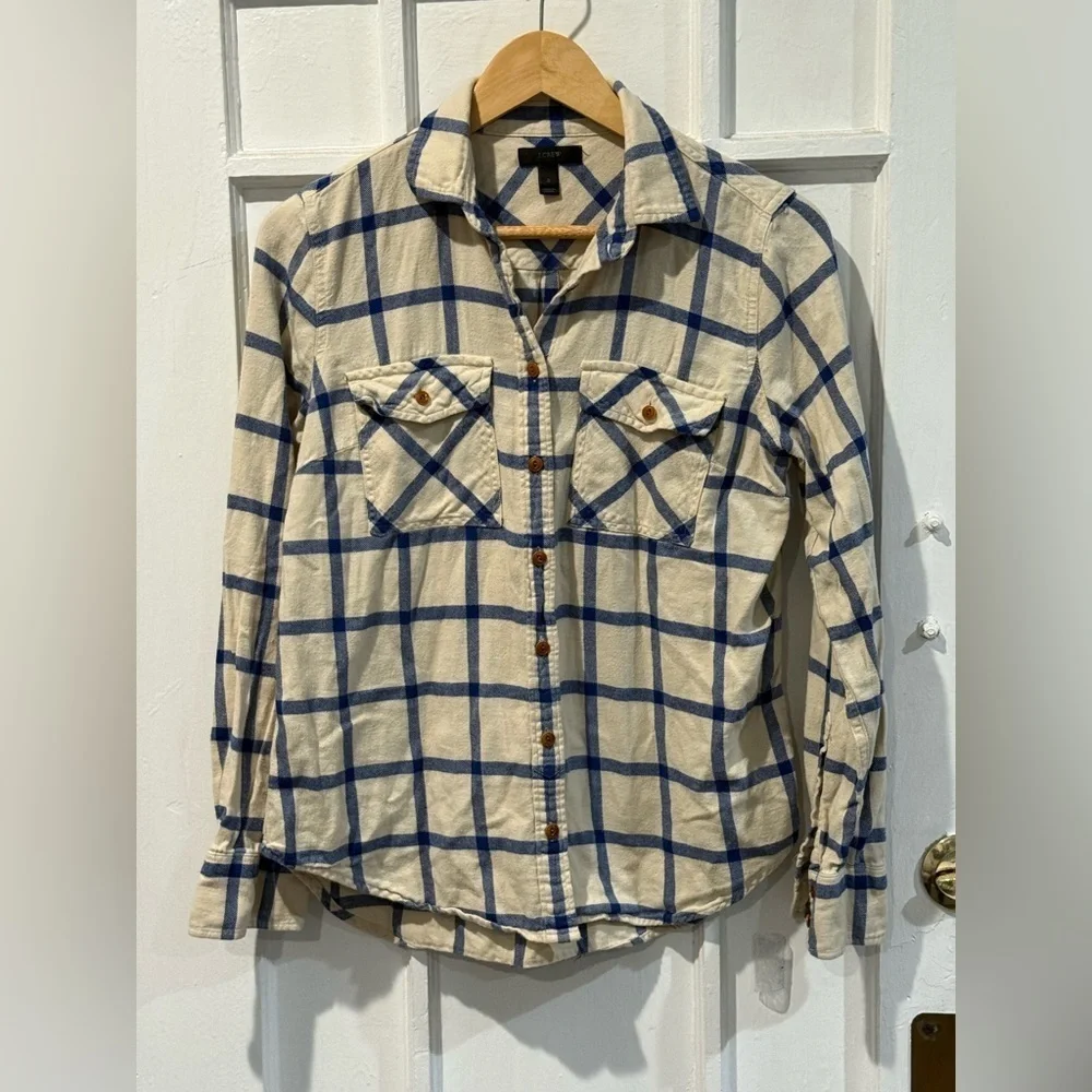 J. Crew Blue and Cream Checkered Shirt